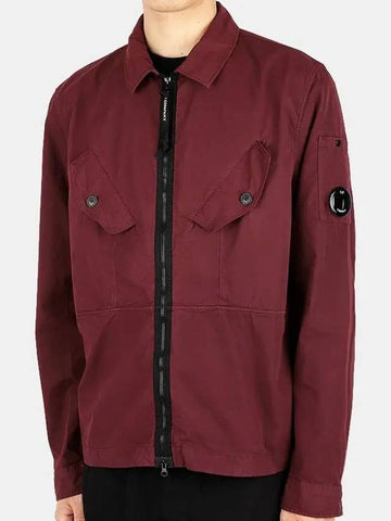 Men's Lens Wappen Two Pocket Zip Up Shirt Jacket Burgundy - CP COMPANY - BALAAN 1