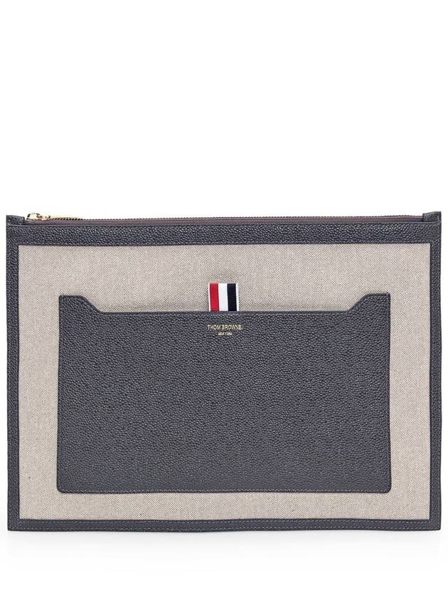 RWB Stripe Two-Tone Canvas Clutch Bag Beige Grey - THOM BROWNE - BALAAN 2