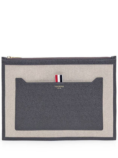 RWB Stripe Two-Tone Canvas Clutch Bag Beige Grey - THOM BROWNE - BALAAN 2