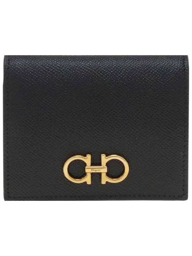 Gancini Compact Half Wallet Black - SALVATORE FERRAGAMO - BALAAN 3