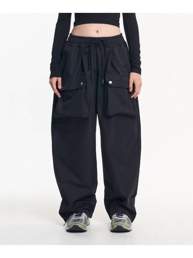 Balloon Wide String Pocket Cargo Pants Black - MOO - BALAAN 1