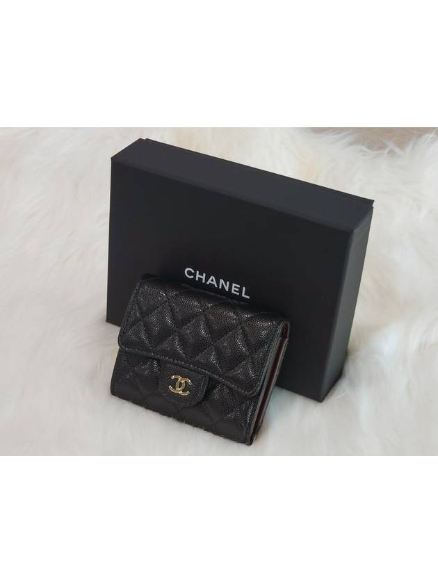 Classic Gold Hardware Small Grained Shiny Flap Half Wallet Black - CHANEL - BALAAN 3