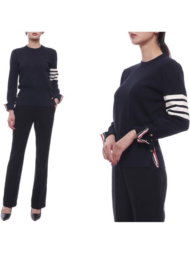 Milano Stitch Crewneck 4-Bar Cotton Crepe Knit Top Navy - THOM BROWNE - BALAAN 2