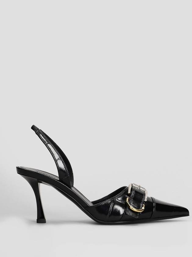 Pooh Crocodile Effect Leather Metal Buckle Strap Slingback Heel Black - GIVENCHY - BALAAN 2