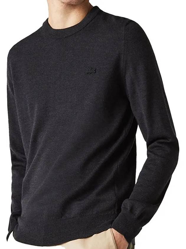 Crew Neck Merino Wool Knit Top Dark Grey - LACOSTE - BALAAN 2