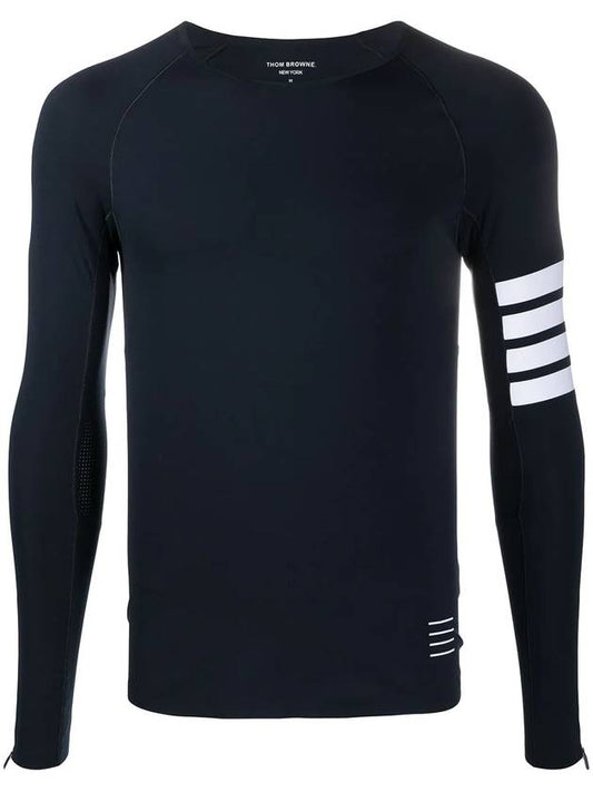 4 Bar Nylon Stretch Long Sleeve T Shirt Navy - THOM BROWNE - BALAAN 1