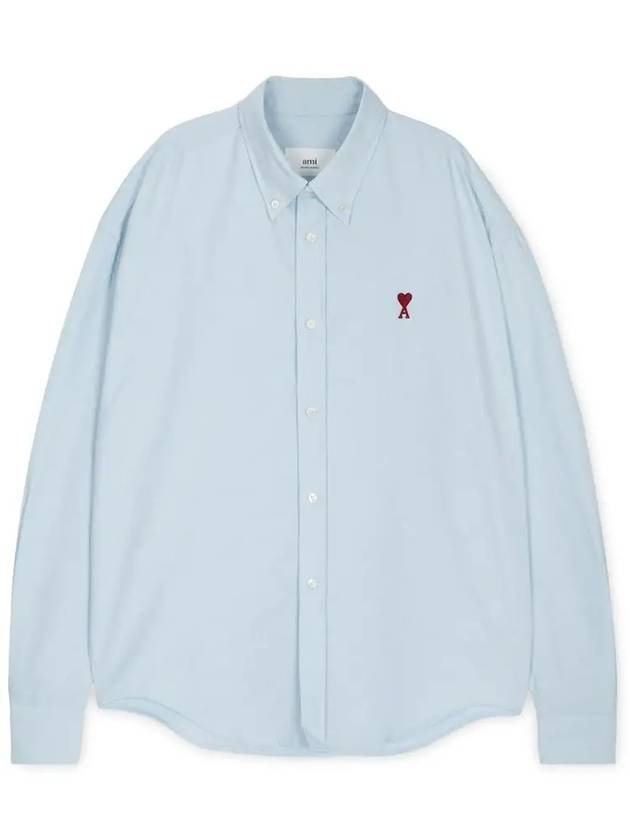 Heart Logo Boxy Fit Button Long Sleeve Shirt Sky Blue - AMI - BALAAN 4