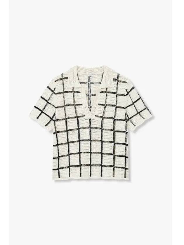 Women s Windowpane Check Open Collar Sweater Ecru - DRIES VAN NOTEN - BALAAN 1