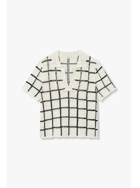 Women s Windowpane Check Open Collar Sweater Ecru - DRIES VAN NOTEN - BALAAN 1