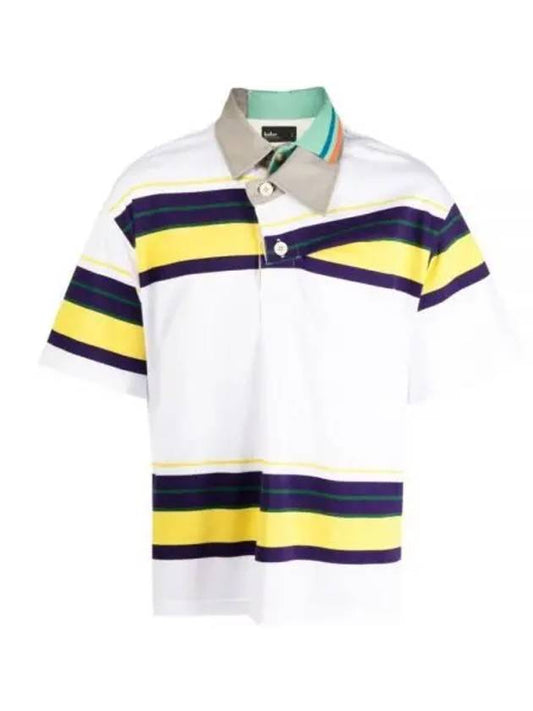 23SCM T03203 A Tops Asymmetric Striped Short Sleeve Polo T Shirt - KOLOR - BALAAN 1