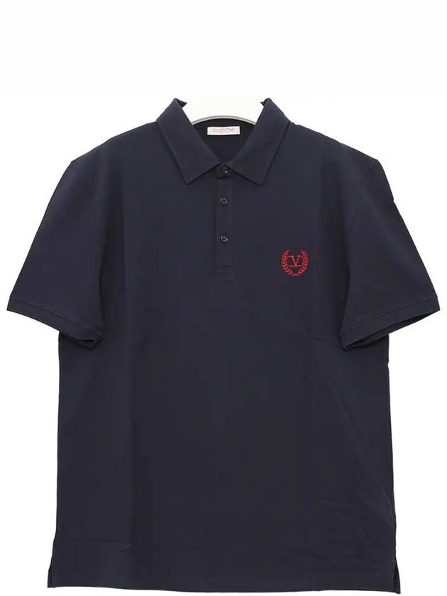 V Logo Long Sleeve Polo Shirt Navy - VALENTINO - BALAAN 2