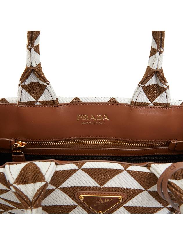 Small Symbol Embroidery Fabric Hand Tote Bag Brown - PRADA - BALAAN 11