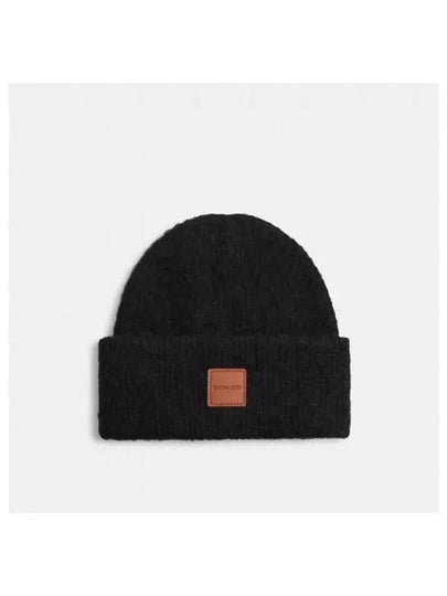 Knit Leather Patch Beanie Black - COACH - BALAAN 2