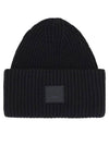 Face Patch Ribbed Wool Beanie Black - ACNE STUDIOS - BALAAN.