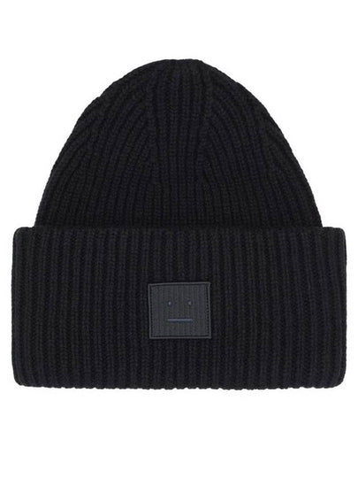 Face Patch Ribbed Wool Beanie Black - ACNE STUDIOS - BALAAN 2