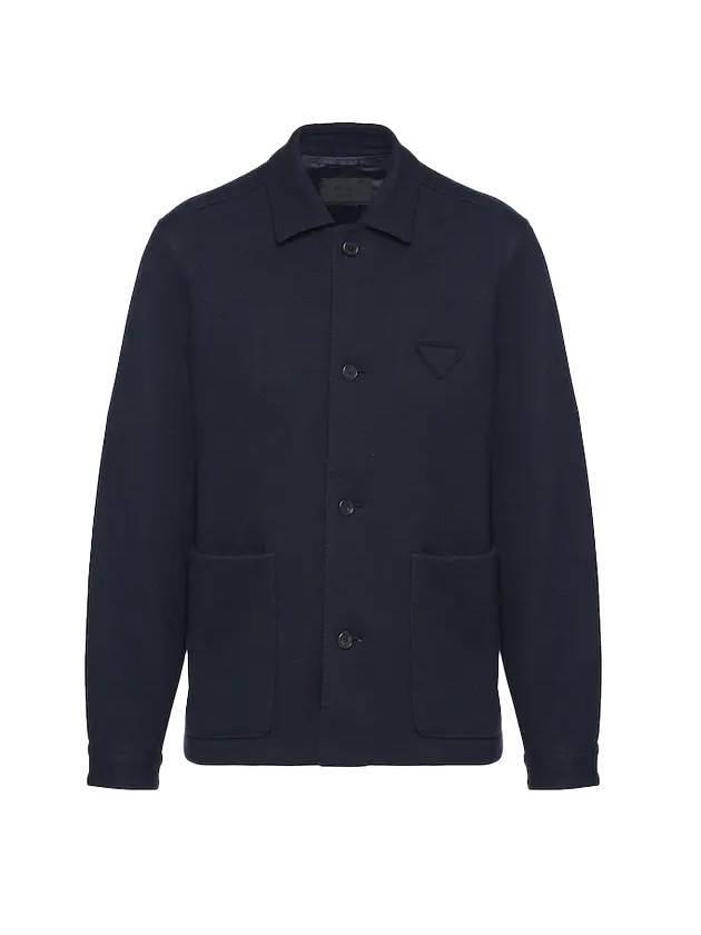 Men's Triangular Patch Wool Blend Jacket Navy - PRADA - BALAAN 1