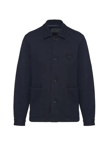 Men's Triangular Patch Wool Blend Jacket Navy - PRADA - BALAAN 1