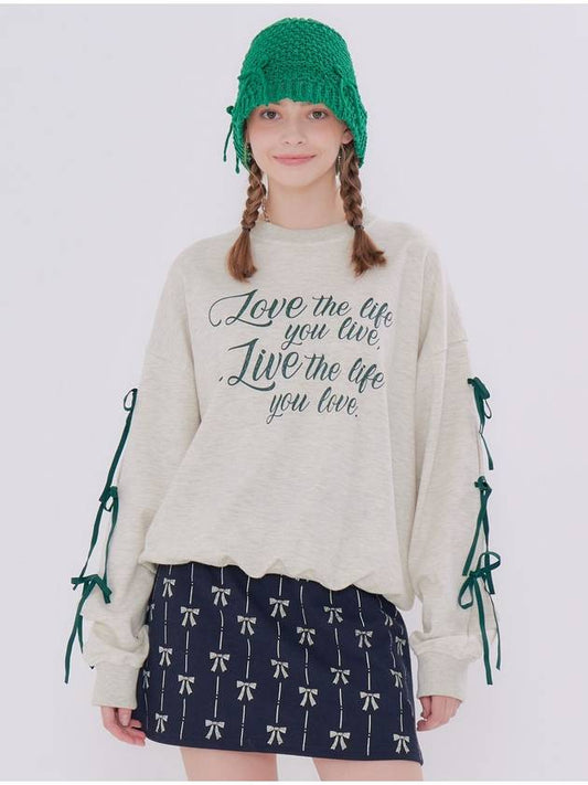 Ribbon Slit Lettering Overfit Sweatshirt Oat Meal - METAPHER - BALAAN 1