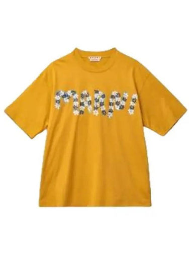 Daisy Logo Print Jersey Short Sleeve T Shirt Gold - MARNI - BALAAN 1