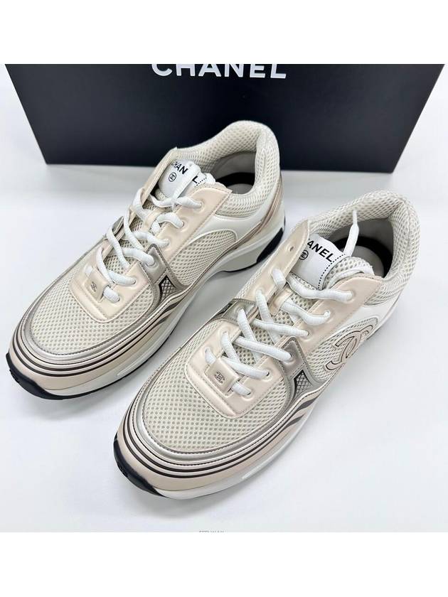 Fabric Laminated Low Top Sneakers Ivory White Gold - CHANEL - BALAAN 4