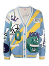 Bowling Elephant V-Neck Cardigan Blue - KENZO - BALAAN 1