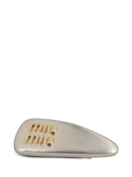 Logo Nappa Leather Hair Clip Grey - MIU MIU - BALAAN 1