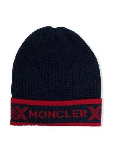 Kids Logo Lettering Beanie Navy 3B00003 M1131 - MONCLER - BALAAN 1