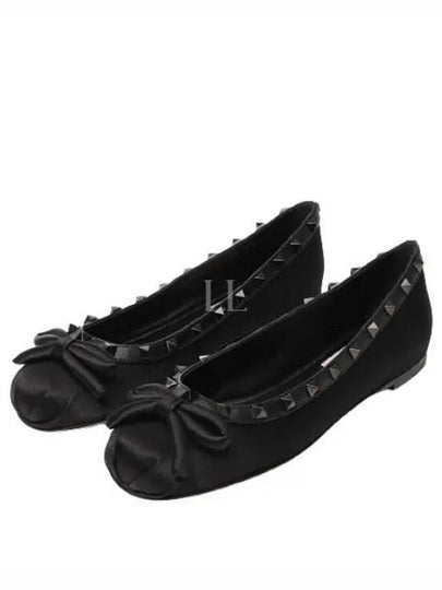 Rockstud Bow Detail Ballerina Flats Shoes Black - VALENTINO - BALAAN 2