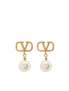 V Logo Pearl Drop Earrings Gold - VALENTINO - BALAAN 1