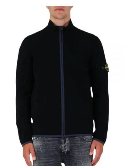 Compass Patch High Neck Stretch Wool Zip Up Cardigan Black - STONE ISLAND - BALAAN 2