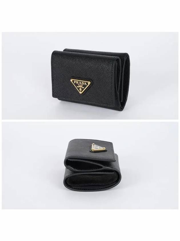 Women's Triangle Logo Saffiano Compact Half Wallet Black - PRADA - BALAAN 4