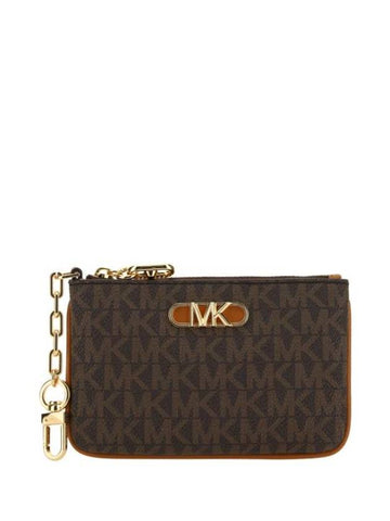 Parker Small Logo Zip Card Wallet Brown - MICHAEL KORS - BALAAN 1