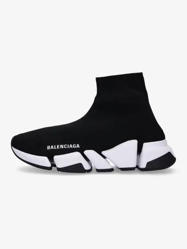 Women's Speed 2.0 Trainer Black Knit White Sole High Top Sneakers Black - BALENCIAGA - BALAAN 2