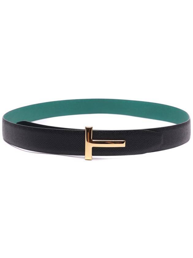 T Logo Reversible Leather Belt Black Green - TOM FORD - BALAAN 5