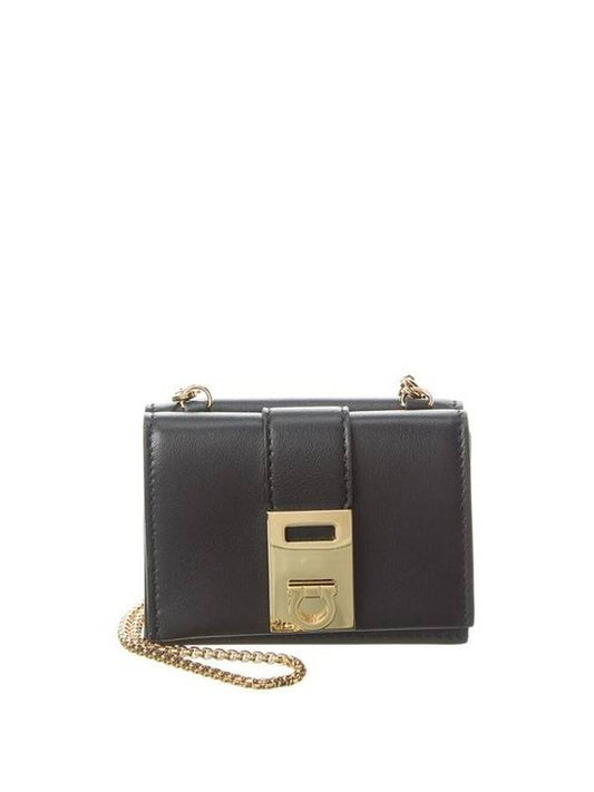 Hug Chain Leather French Wallet Black - SALVATORE FERRAGAMO - BALAAN 1