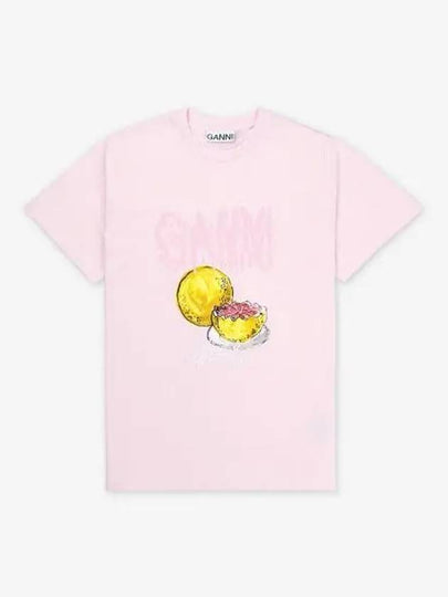 Logo Applique Graphic Print Short Sleeve T Shirt Pink - GANNI - BALAAN 2