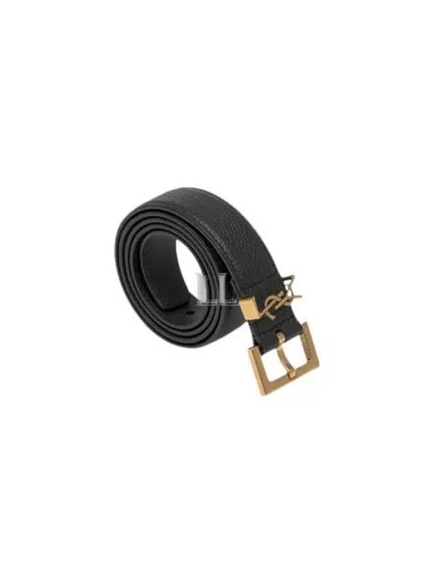 Men's Monogram Grain Leather Belt Gold - SAINT LAURENT - BALAAN 2