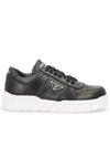 Triangle Logo Leather Low Top Sneakers Black - PRADA - BALAAN 2