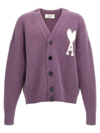 Intarsia Logo Knit Cardigan Lilac - AMI - BALAAN 2