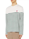 Heart Logo Stripe Long Sleeve T-Shirt White Green - AMI - BALAAN.