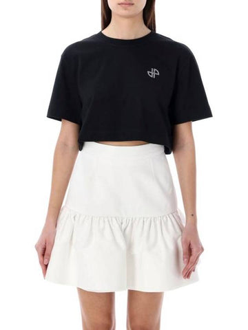 Logo Crop Cotton Short Sleeve T-Shirt Black - PATOU - BALAAN 1