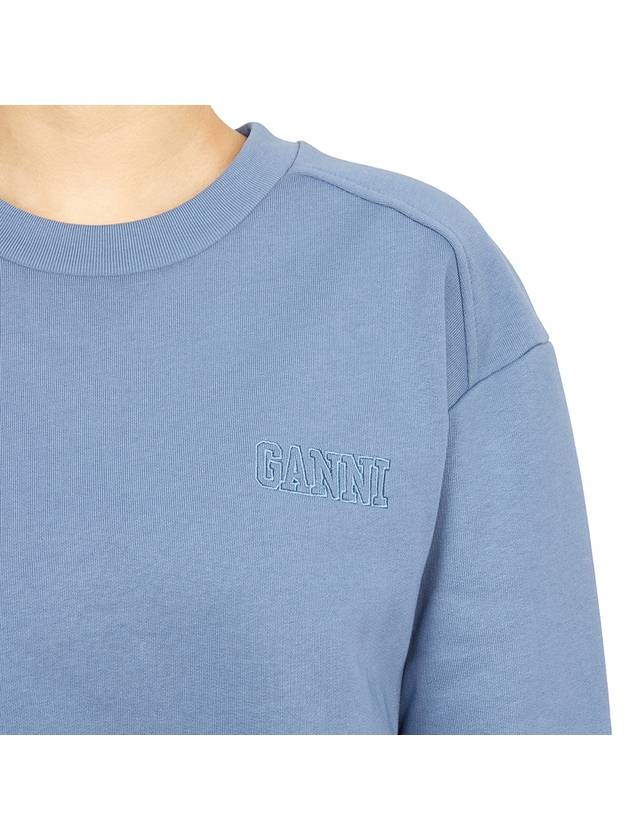 Women's Logo Print Cotton Sweatshirt Blue - GANNI - BALAAN 9