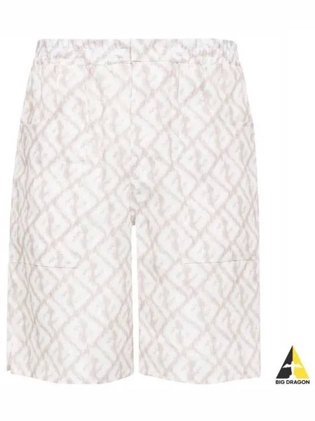 Logo Monogram Linen Bermuda Shorts Beige - FENDI - BALAAN 2