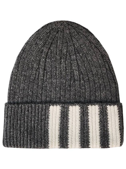 4 Bar Stripe Cashmere Beanie Grey - THOM BROWNE - BALAAN 2