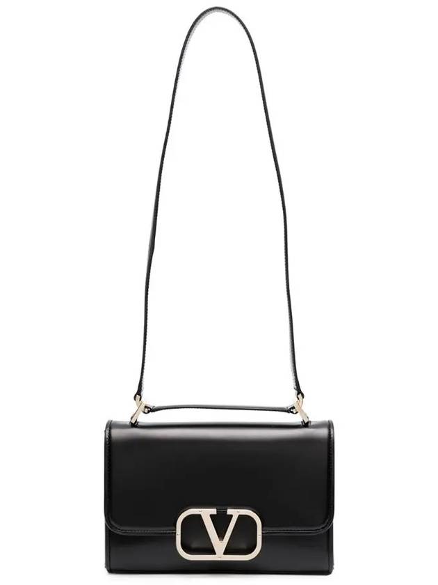 V Logo Plaque Foldover Shoulder Bag Black - VALENTINO - BALAAN 3