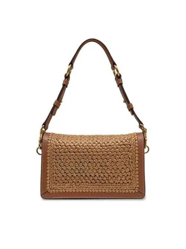 Plaque Mini Woven Shoulder Bag Brown - TOD'S - BALAAN 3