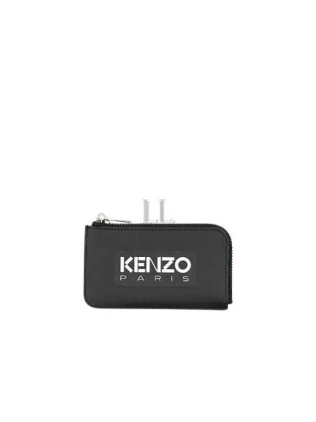 Men's Emboss Zipper Leather Card Wallet Black - KENZO - BALAAN 2