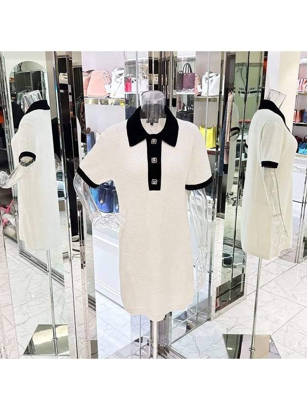 23A CC logo button cashmere dress 34 white black 4ET0525 - CHANEL - BALAAN 1