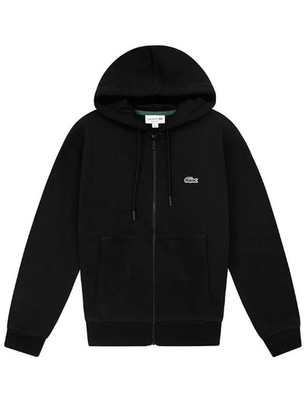 Embroidery Logo Kangaroo Pocket Fleece Zip Up Hoodie Black - LACOSTE - BALAAN 2