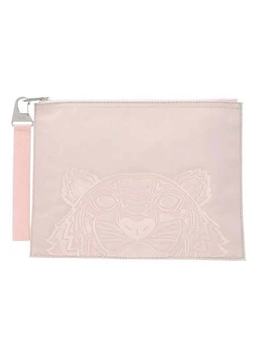 Tiger Logo Polyster Clutch Bag Pink - KENZO - BALAAN.